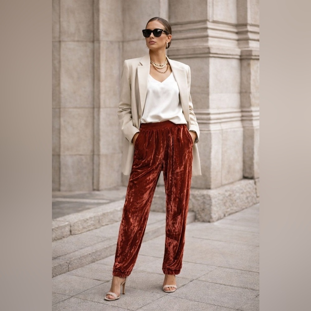 Ulla Johnson Velvet Jogger High Rise Trouser Pants Silk Blend Size 4